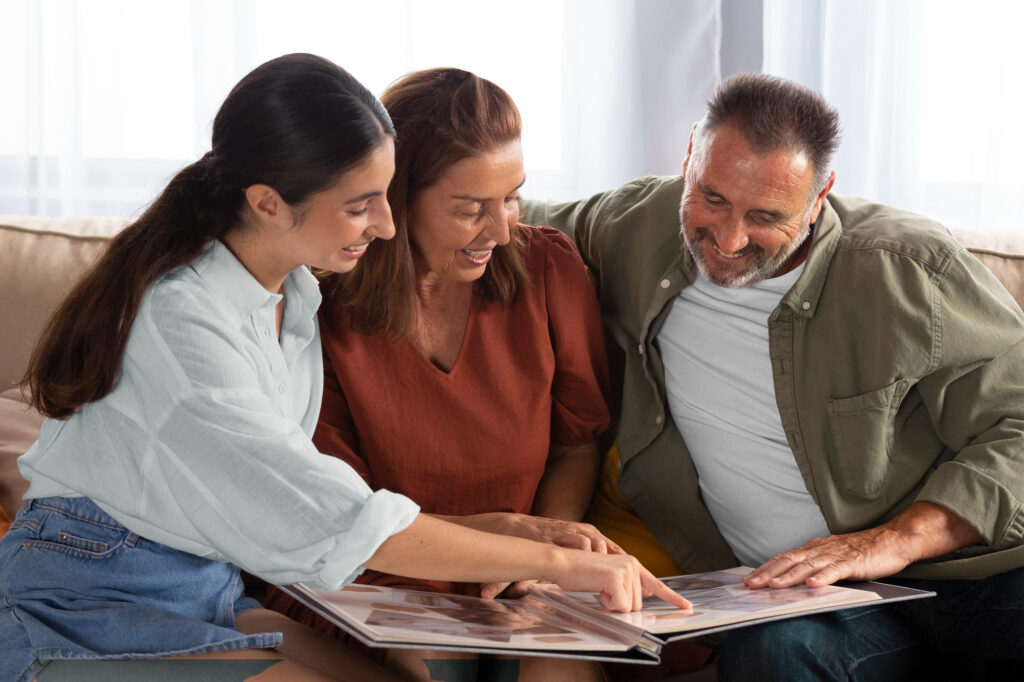 A family reviewing their insurance options together at home.